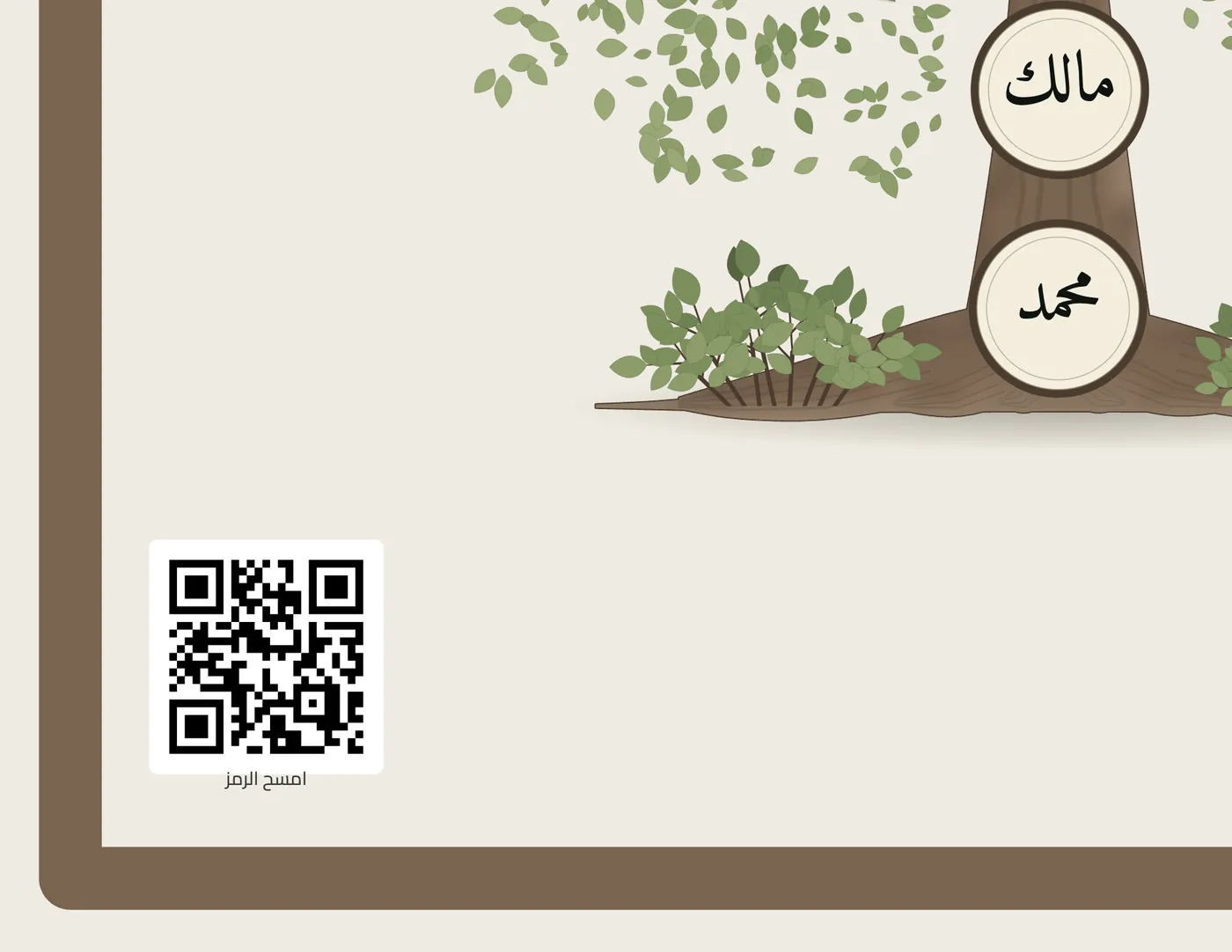 زاوية لوحة الشجرة المطبوعة ويا رمز QR تحت الجذع